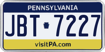PA license plate JBT7227