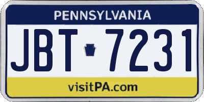PA license plate JBT7231
