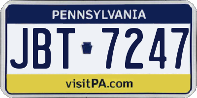 PA license plate JBT7247