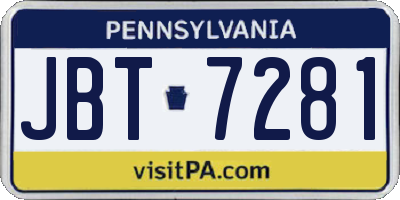 PA license plate JBT7281