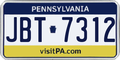 PA license plate JBT7312