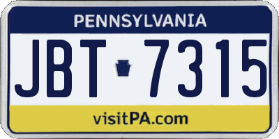 PA license plate JBT7315