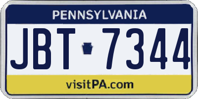 PA license plate JBT7344