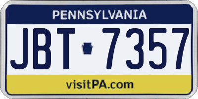 PA license plate JBT7357