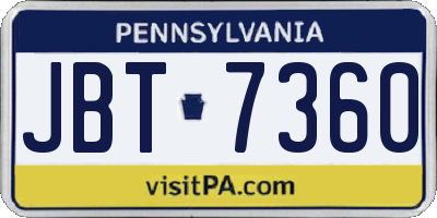 PA license plate JBT7360