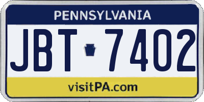 PA license plate JBT7402