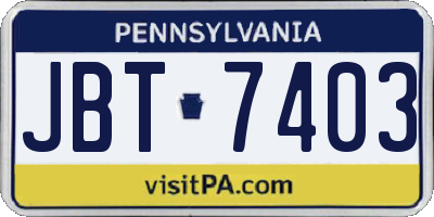 PA license plate JBT7403