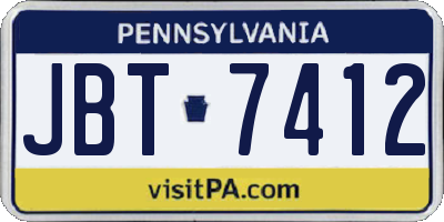 PA license plate JBT7412