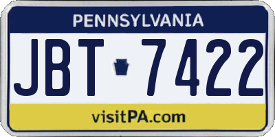 PA license plate JBT7422