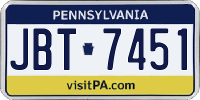 PA license plate JBT7451