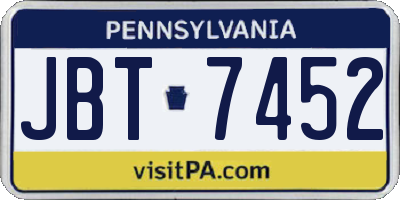 PA license plate JBT7452