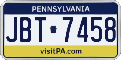 PA license plate JBT7458