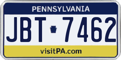 PA license plate JBT7462
