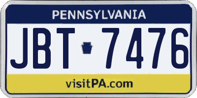 PA license plate JBT7476