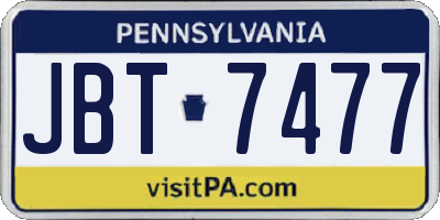 PA license plate JBT7477