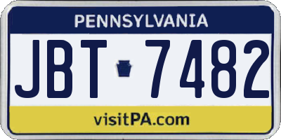 PA license plate JBT7482