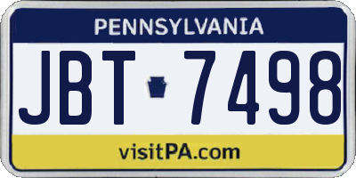 PA license plate JBT7498