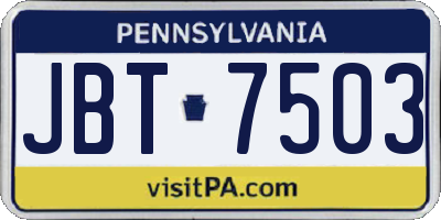 PA license plate JBT7503