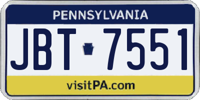 PA license plate JBT7551