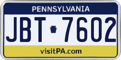 PA license plate JBT7602