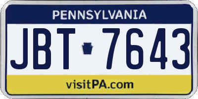 PA license plate JBT7643