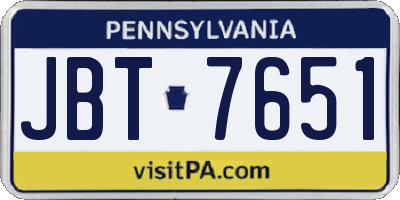 PA license plate JBT7651