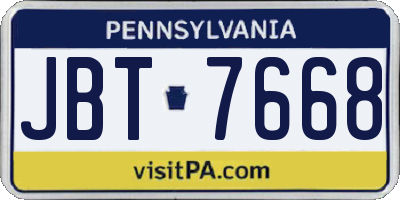 PA license plate JBT7668