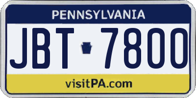 PA license plate JBT7800