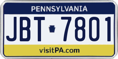 PA license plate JBT7801