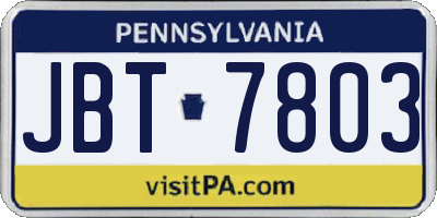 PA license plate JBT7803