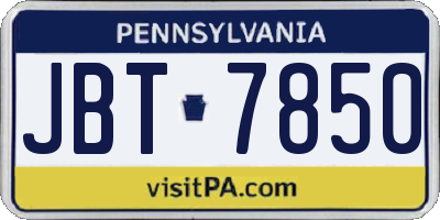 PA license plate JBT7850
