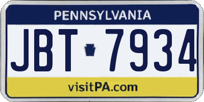 PA license plate JBT7934