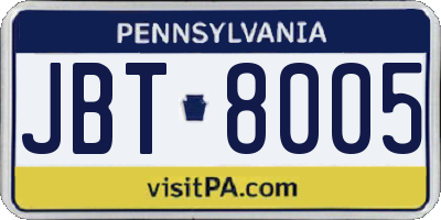 PA license plate JBT8005