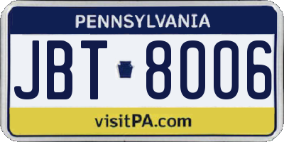 PA license plate JBT8006