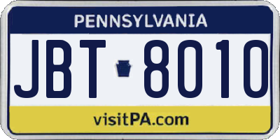 PA license plate JBT8010