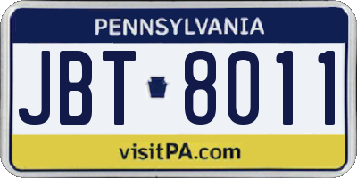 PA license plate JBT8011