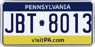 PA license plate JBT8013
