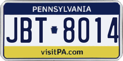 PA license plate JBT8014
