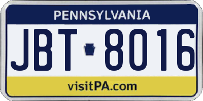 PA license plate JBT8016