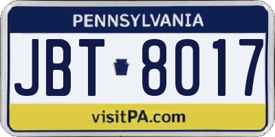 PA license plate JBT8017