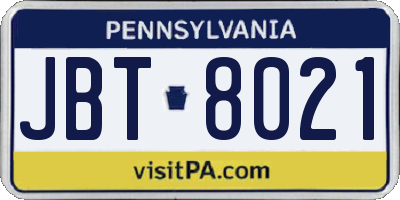 PA license plate JBT8021