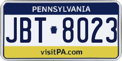 PA license plate JBT8023