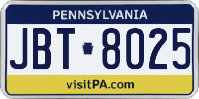 PA license plate JBT8025