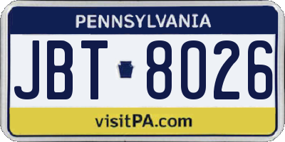 PA license plate JBT8026