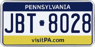 PA license plate JBT8028