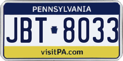 PA license plate JBT8033