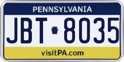 PA license plate JBT8035
