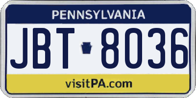 PA license plate JBT8036
