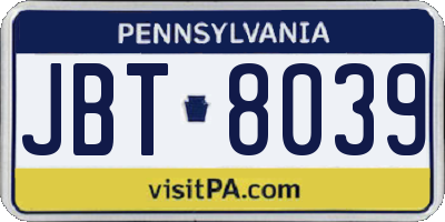 PA license plate JBT8039