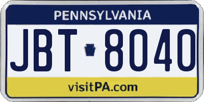 PA license plate JBT8040